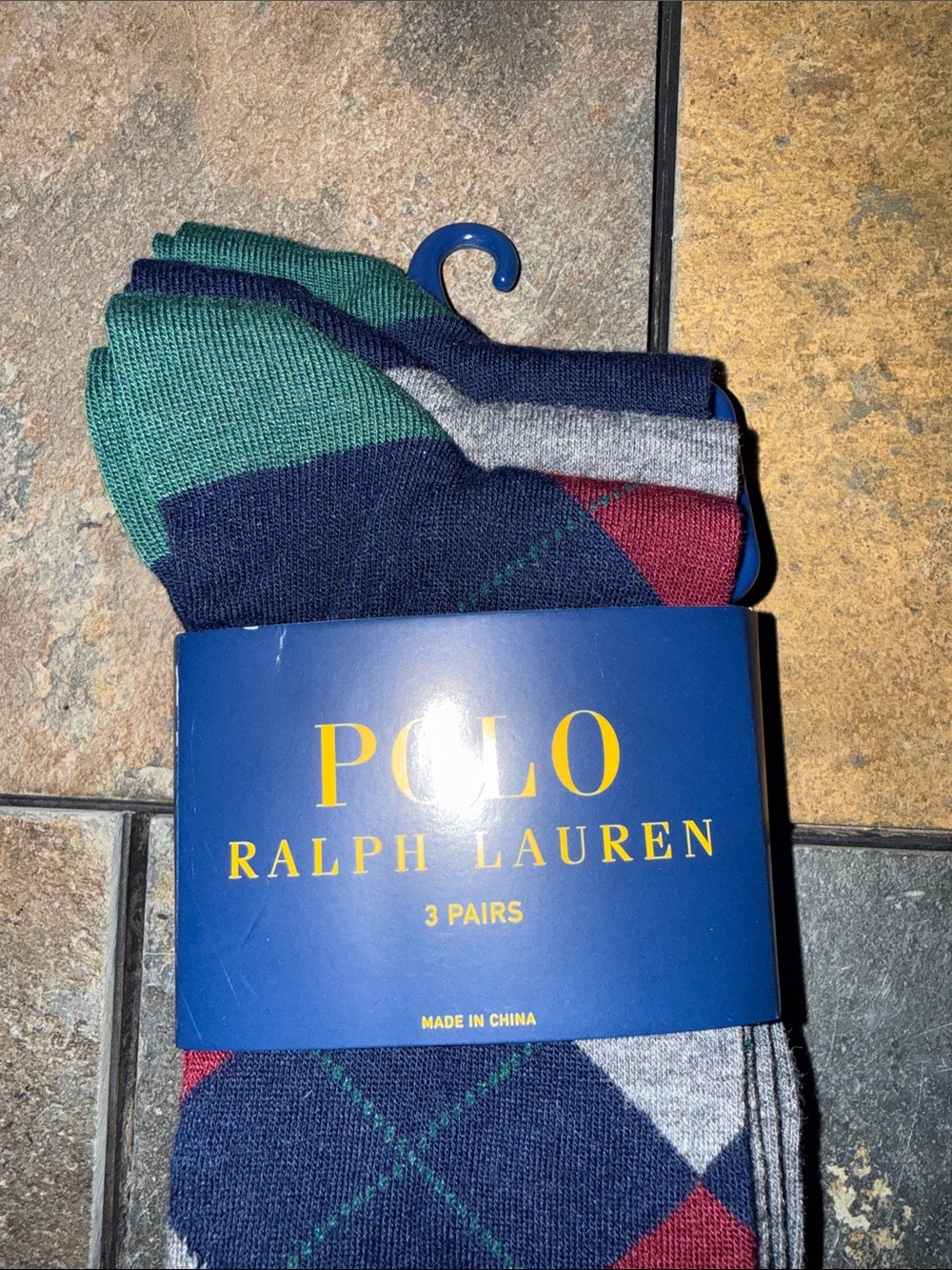 Polo by Ralph Lauren Argyle Dress Socks - Navy, Gray, Green, Red (3 Pairs) - Picture 4 of 5